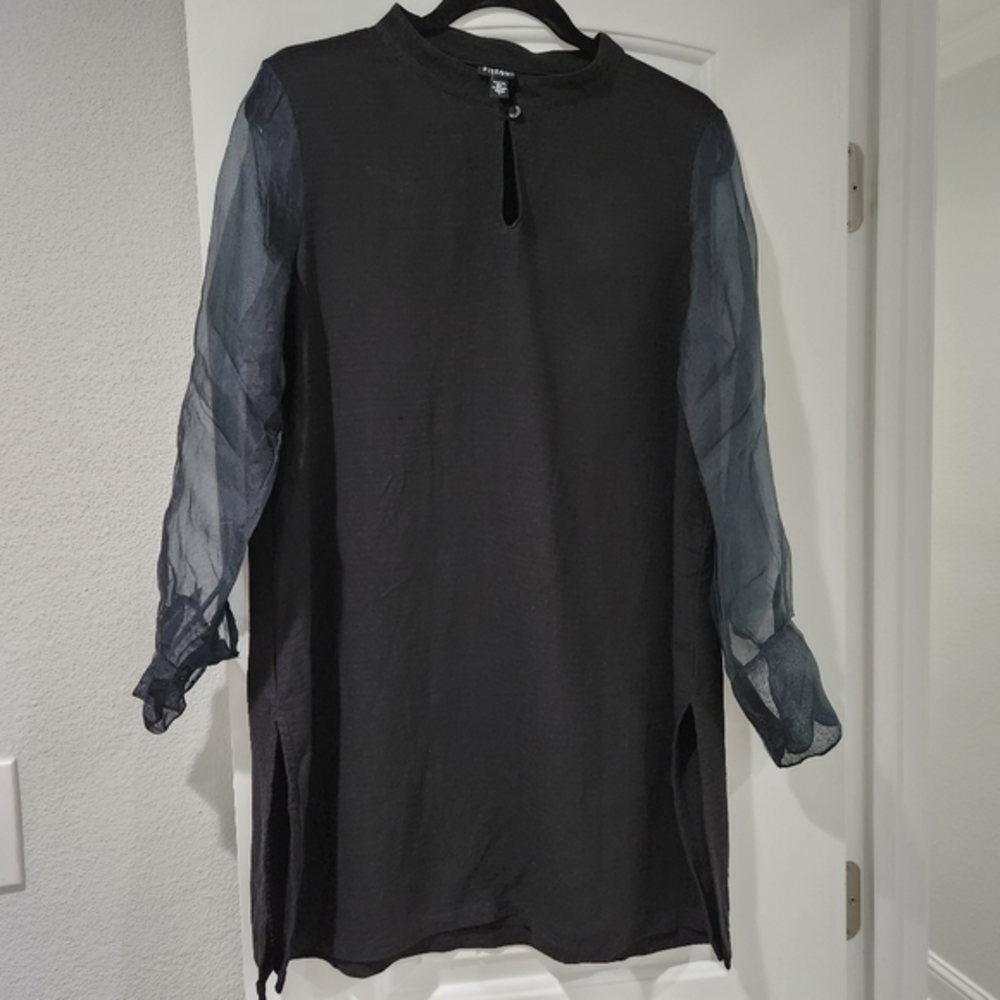 Eileen Fisher Black Linen Blend Tunic with Custom‎ Sleeves size large